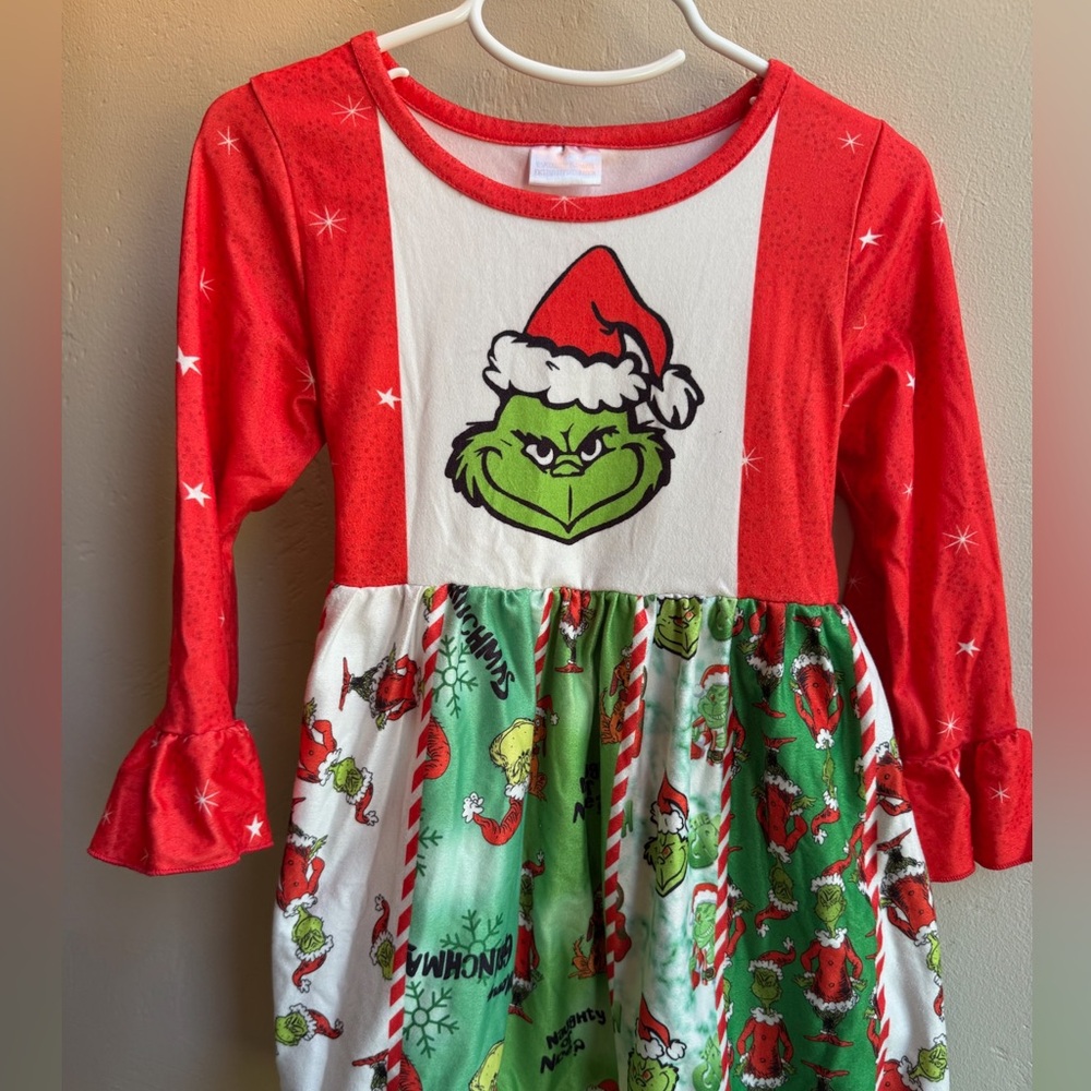 Girls soft twirl Christmas dress Grinch tie back size 4T